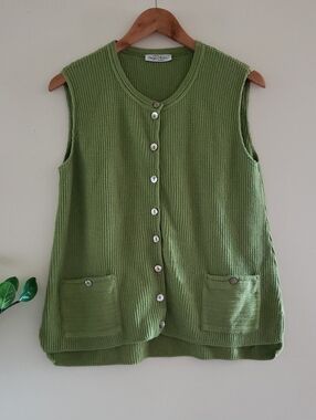 Vintage Margaret Winters Waffle Knit Cotton Button Front Vest - USA - S